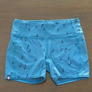 Oiselle Sky Blue Bird Print Athletic Shorts